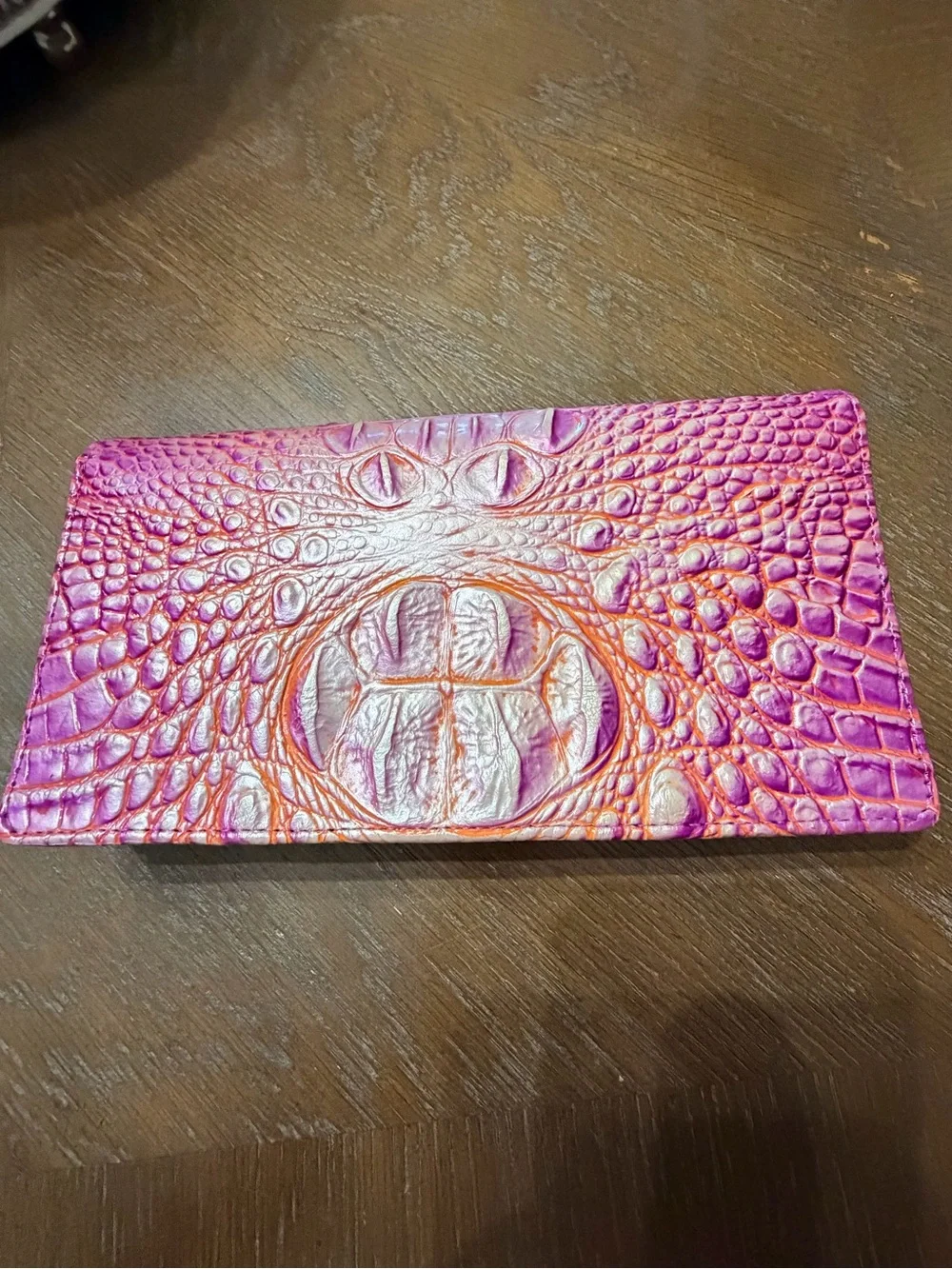 Brahmin large wristlet Pink Croc-Embossed Leather Wallet